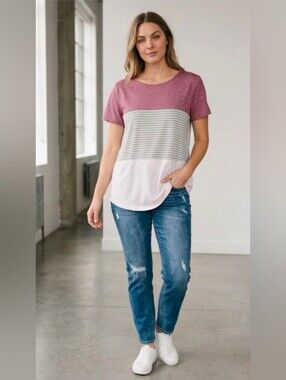 Pink and White Boxy Short Sleeve Tee